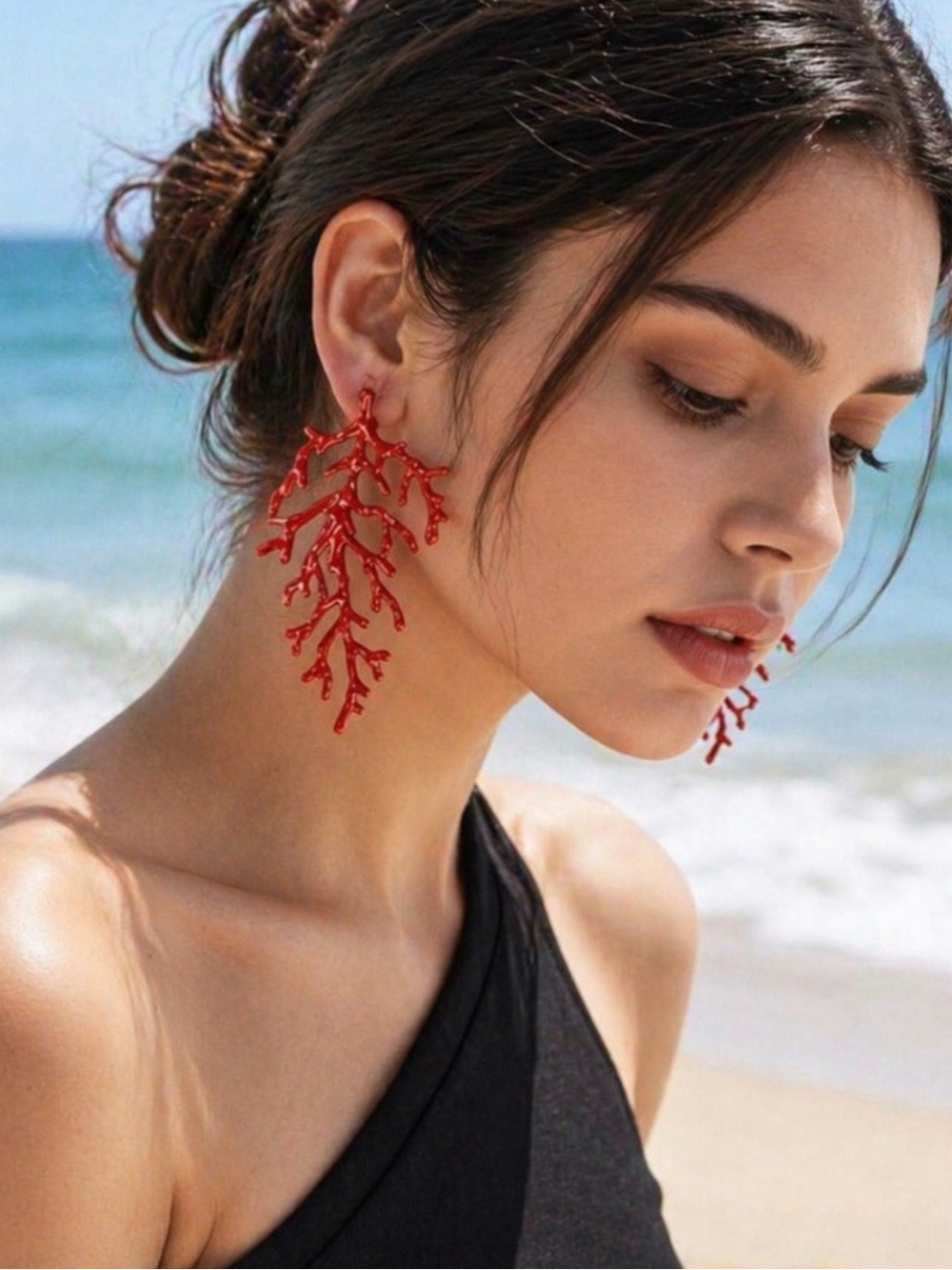 Anthropologie Red Coral Branch Drop Earrings Women Jewelry
